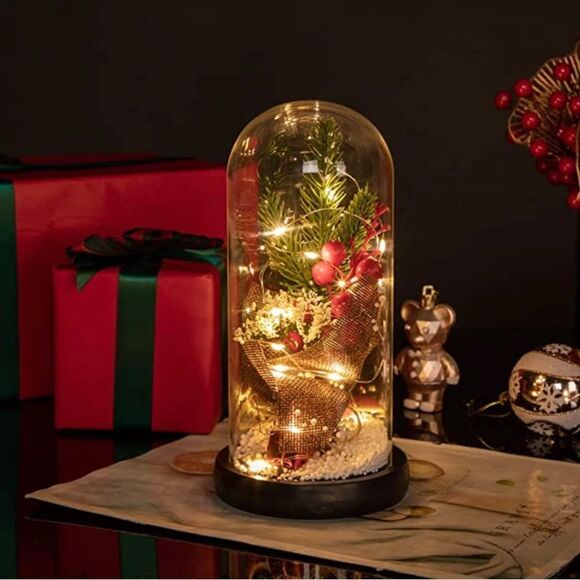 Christmas tree in glass dome. Appx 9” tall.  Uses 3-AAA batteries not included - Picture 4 of 11